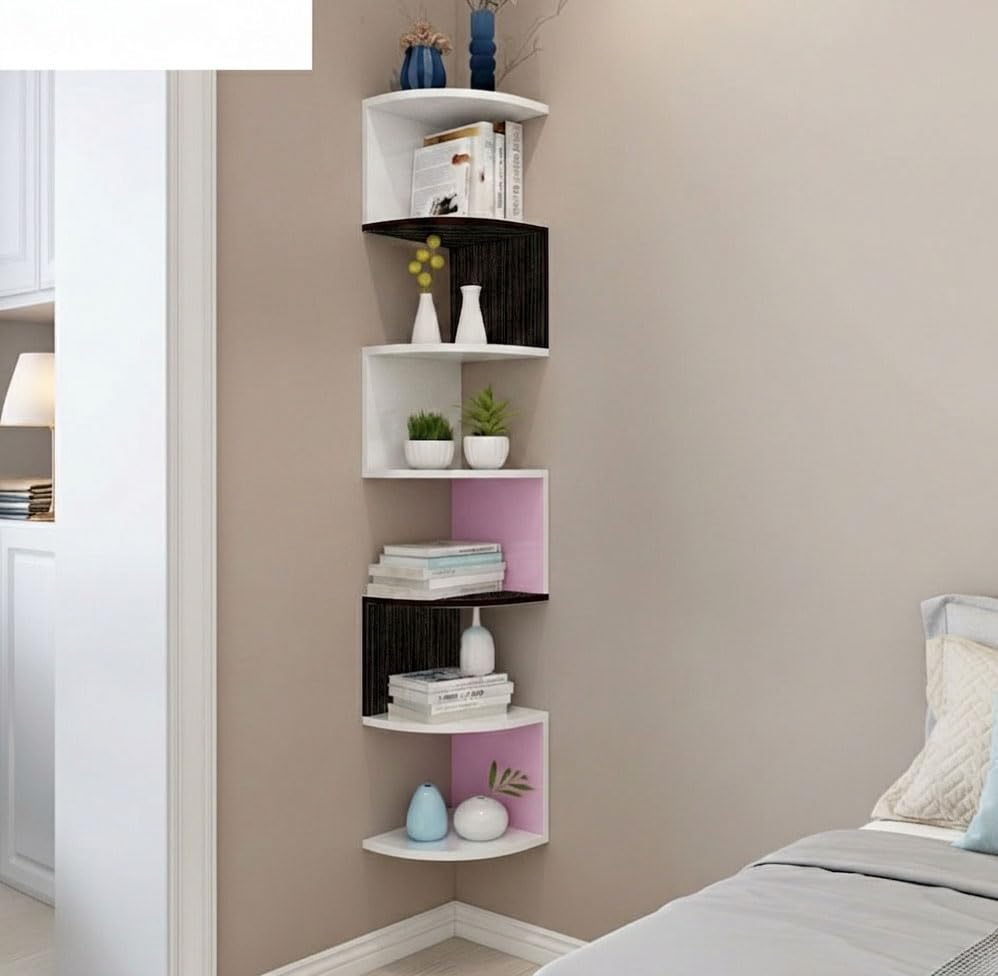 Zig Zag Engineered Wood Floating Corner Rack Shelves